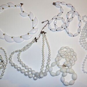 Vintage White Beaded Necklaces - Lot of 6 MCM Jewelry